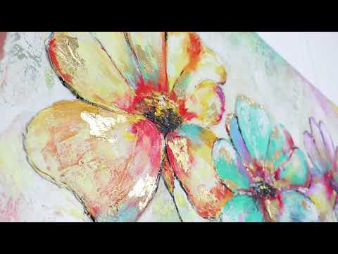 Hand-Painted Acrylic Canvas – "Beautiful Flowers" Colorful Wall Art for Living Room & Kids’ Room