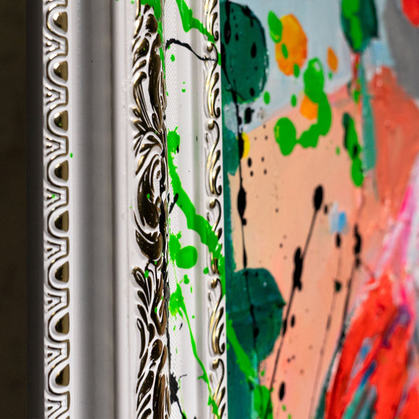 Rahmenkante mit Farbe handgemalte Wandkunst Nahansicht